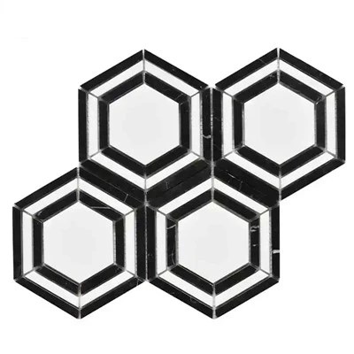 Mosaic hexagonal Thassos Nero Marquina