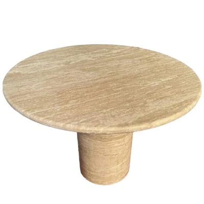 Taula de menjador rodona de travertí crema